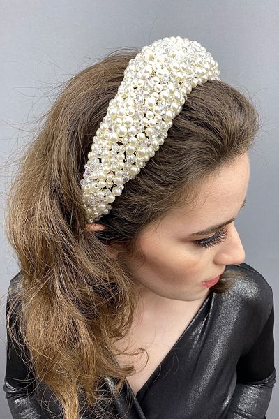 Hobigram Accesoriu de păr de mireasă crem Leal cu cristal și perle pentru cele mai frumoase mirese – coroană, piatră de cristal – T