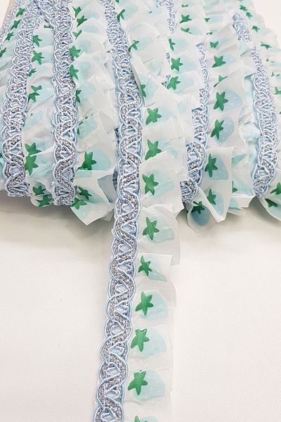Hobigram Decorative Ribbon Blue Star Patterned Organza Water Stone Ruffle – Decorative Ribbon, Stylish Design – Dekora