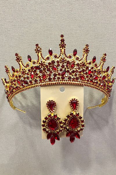 Hobigram Set de henna, coroană de mireasă și cercei cu piatră de sticlă de cristal de culoare rubin pentru cele mai frumoase mirese – coroană – coroană