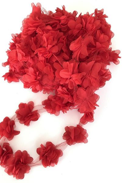 Hobigram Decorative Ribbon Red Laser Cut Chiffon Tulle Flower – Decorative Ribbon, Stylish Design, Women's Accessory