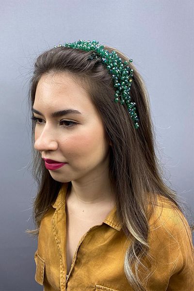 Hobigram Accesoriu de păr de mireasă cu cristal asiatic verde pentru cele mai frumoase mirese – Coroană, cu pietre de cristal, model elegant – Coroană –