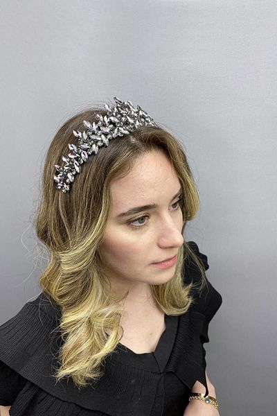 Hobigram Coroana de mireasa Henna model Subra gri antracit pentru cele mai frumoase mirese – Coroana, cu pietre de cristal, model elegant – Coroana –