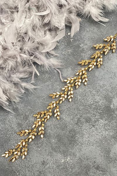 Hobigram Accesoriu de păr pentru mireasă cu coroană de henna cu frunze de beril de culoare miere – Coroană, piatră de cristal, model elegant – Coroană