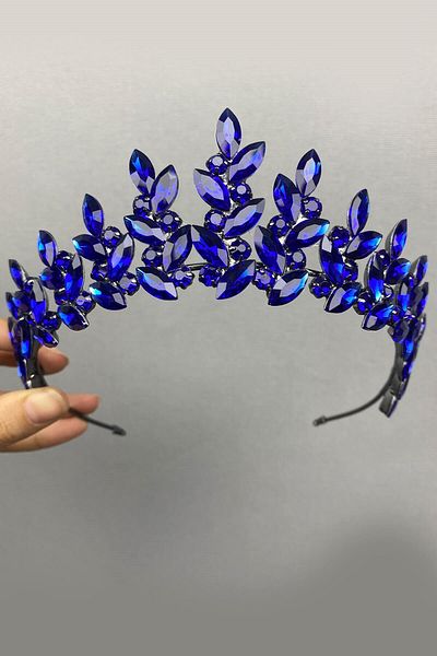 Hobigram Saks Blue Subra Bridal Henna Crown și cercei pentru cele mai frumoase mirese – Coroană, Crystal Stone, Model elegant – Coroană –