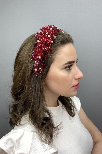 Hobigram Henna și coroană de mireasă cu piatră de cristal Zosma bordeaux pentru cele mai frumoase mirese – Coroană, piatră de cristal, model elegant – T