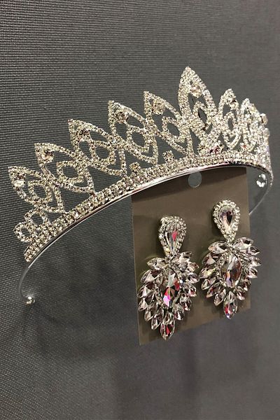 Hobigram Set de coroană și cercei Yaren Silver Color Bridal.henna pentru cele mai frumoase mirese – Coroană, piatră de cristal, model elegant