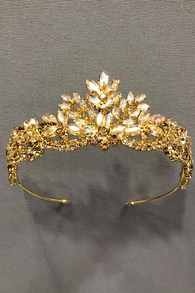 Hobigram Henna de cristal de culoare aurie și coroană de mireasă pentru cele mai frumoase mirese – Coroană, cu pietre de cristal, model elegant – Coroană – T