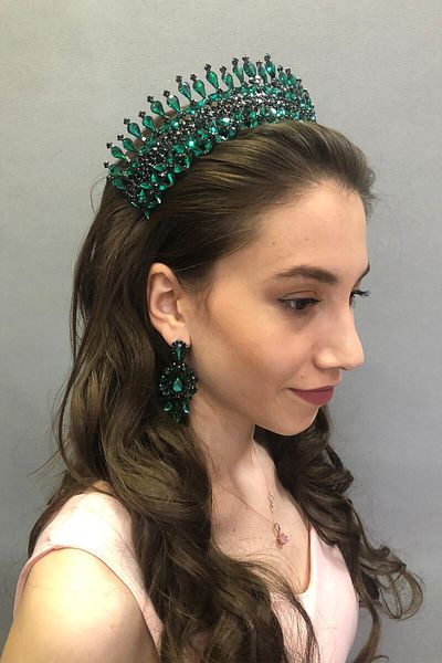 Hobigram Coroană și cercei cu henna de mireasă verde model Sultan pentru cele mai frumoase mirese – Coroană, piatră de cristal, model elegant – T