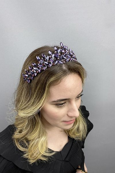 Hobigram Coroana de mireasa Henna model Subra violet inchis pentru cele mai frumoase mirese – Coroana, cu piatra de cristal, model elegant, coroana de mireasa
