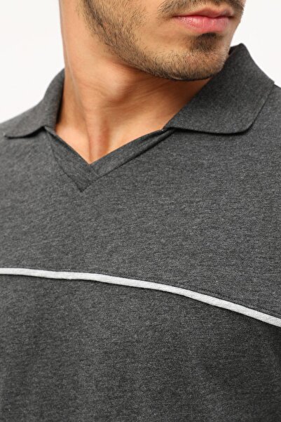 Uniprom Μπλουζάκι Βαμβακερό Μακρυμάνικο Γιακά Πόλο 100% Βαμβάκι Anthracite Melange