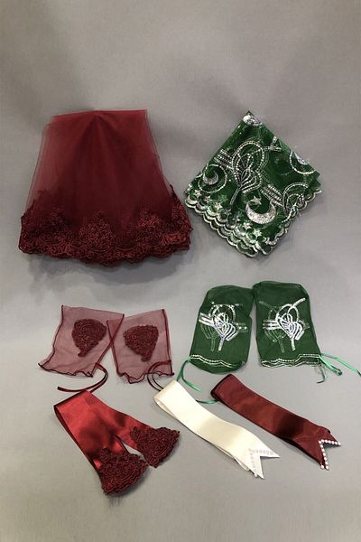 Hobigram Bridal Accessory Burgundy Bridal Veil Groom's Veil and Jewelry Ribbon Set – Bridal Accessory, Stylish Design