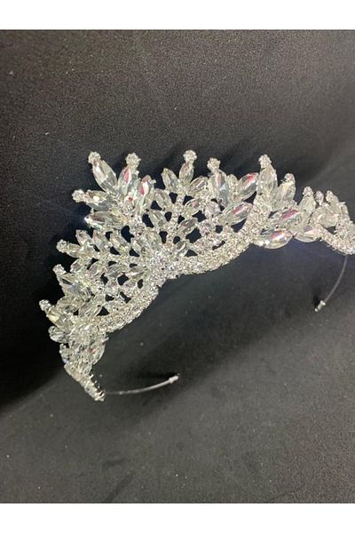 Hobigram Bridal Accessory White Silver Crystal Stone Bridal Crown – Bridal Accessory, Stylish Design, Women's Accessory