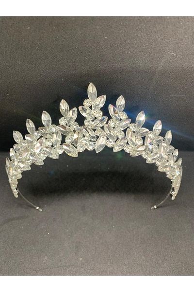 Hobigram Bridal Accessory White Silver Crystal Stone Subra Model Bridal Crown – Bridal Accessory, Stylish Design – g
