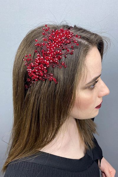 Hobigram Bridal Accessory Burgundy Deren Bridal Crown and Hair Accessory – Bridal Accessory, Stylish Design – Bridal Accessory