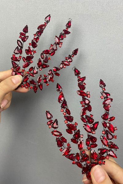 Hobigram Bridal Accessory Double Sided Burgundy Helen Hair Accessory – Bridal Accessory, Stylish Design – Bridal Access
