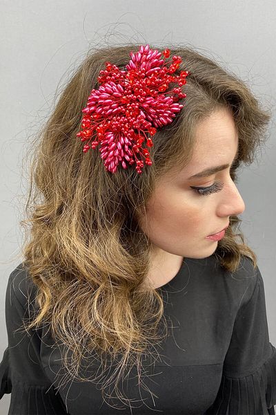 Hobigram Bridal Accessory Red Hair and Turban Accessory – Bridal Accessory, Stylish Design, Women's Accessory – g