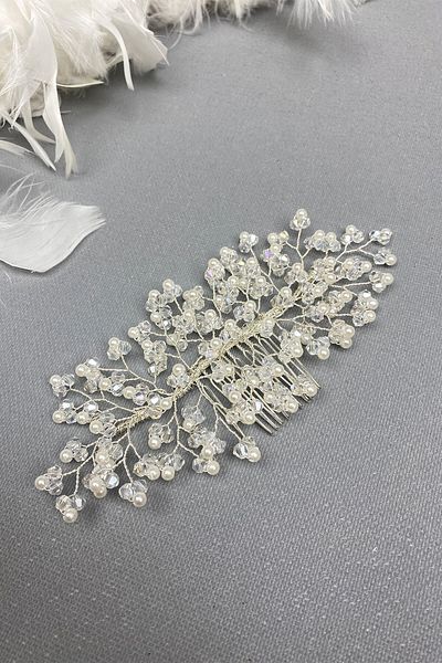 Hobigram Bridal Accessory Cream Hira Pearl Crystal Scalloped Hair Accessory – Bridal Accessory, Stylish Design – g