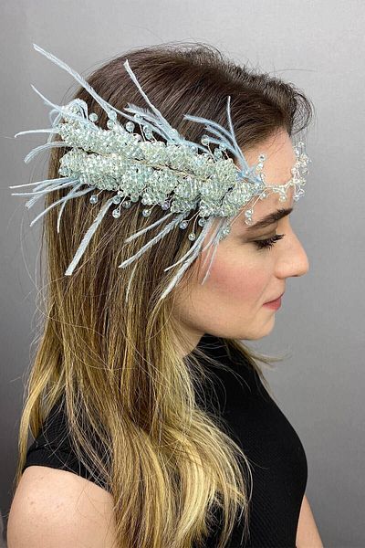 Hobigram Hair Accessory Fliyz Feathered Crystal Bridal Hair and Turban Accessory – Other Hair Accessories – Other