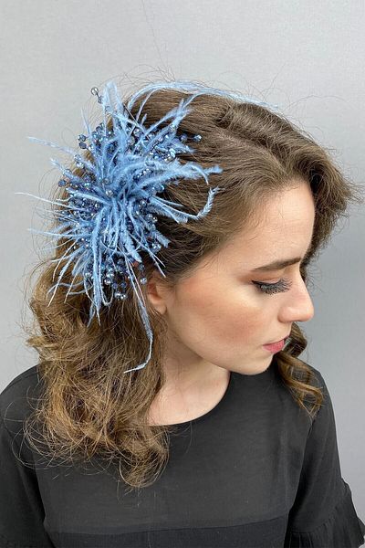 Hobigram Hair Accessory Blue Crystal Beaded and Feather Hair Accessory – Other Hair Accessories, Stylish Design –