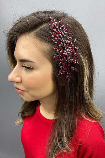 Hobigram Bridal Accessory Burgundy Island Model Scalloped Hair Accessory – Bridal Accessory, Stylish Design – Bridal Accesso