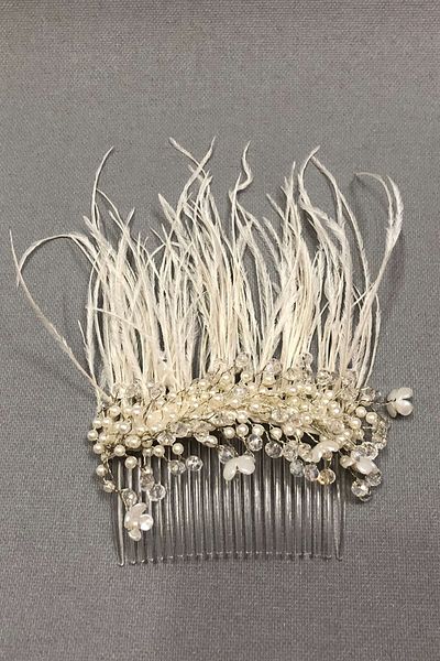 Hobigram Bridal Accessory Cream Feather Scalloped Side Buckle Accessory – Bridal Accessory, Stylish Design, Women's Accessory