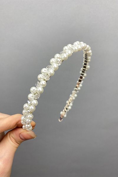 Hobigram Bridal Accessory Pearl and Crystal Beaded Crown Bridal Hair Accessory – Bridal Accessory, Stylish Design – g