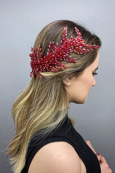 Hobigram Bridal Accessory Burgundy Arya Branch Motif Bridal Hair Accessory with Crystals – Bridal Accessory, Stylish Design