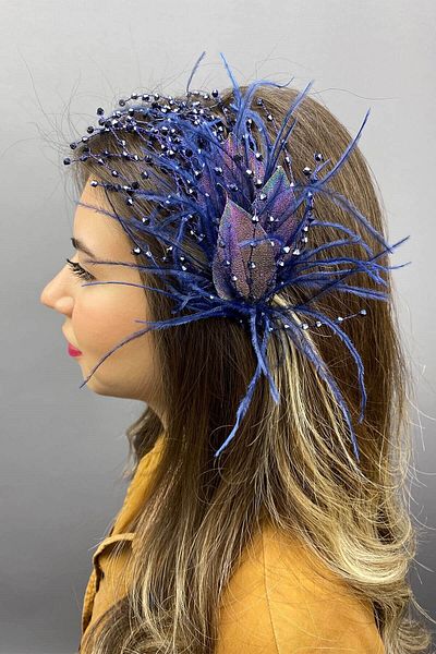 Hobigram Bridal Accessory Navy Blue Ala Hair and Turban Accessory – Bridal Accessory, Stylish Design, Women's Accessory