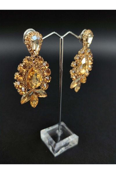 Hobigram Earrings Types Yellow Crystal Jewelled Henna Wedding Bridal Earrings