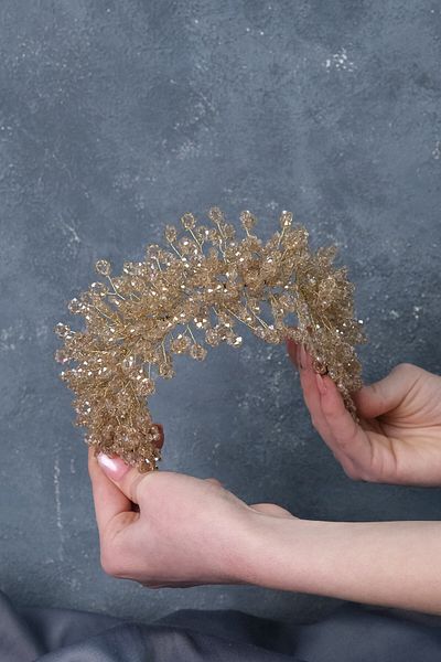 Hobigram Bridal Accessory Honey Paint Nilsu Beaded Bridal Crown and Turban Accessory – Bridal Accessory – Bride