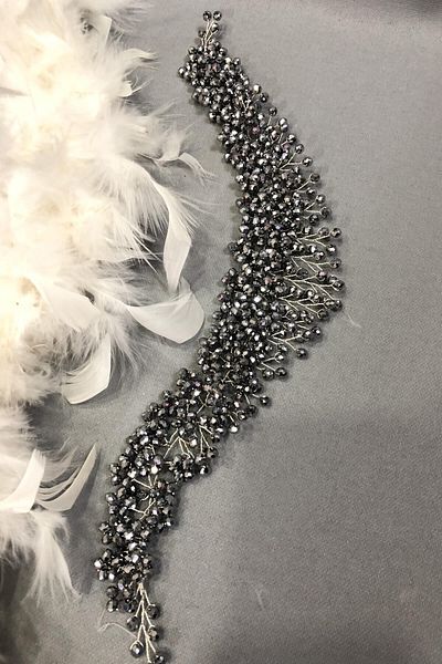 Hobigram Bridal Accessory Gray Belen Crystal Hair and Turban Accessory – Bridal Accessory, Stylish Design – Bridal Ak