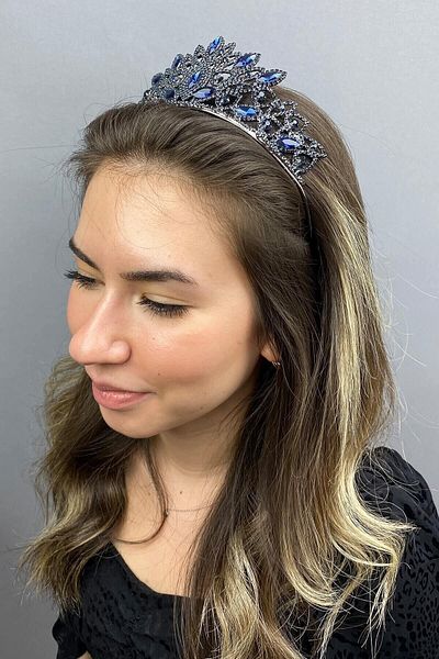 Hobigram Bridal Accessory Navy Blue Paradise Henna Bridal Crown – Bridal Accessory, Stylish Design, Women's Accessory – g