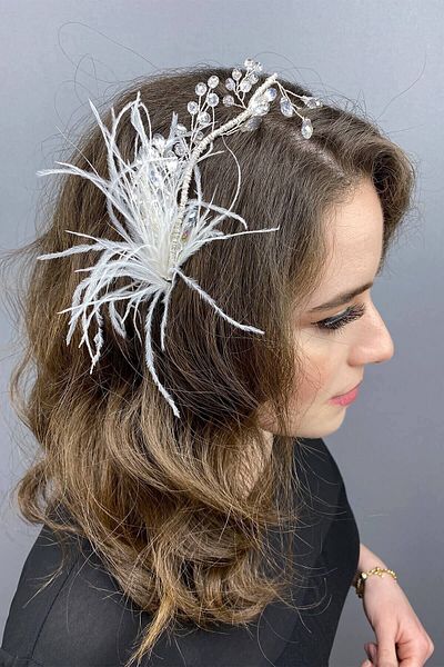 Hobigram Hair Accessory Ozly Feathered Crystal Bridal Hair and Turban Accessory – Other Hair Accessories – Other S