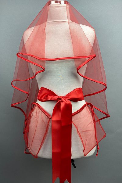 Hobigram Bridal Accessory Red Piping Bridal Veil Henna Face Cover – Bridal Accessory, Stylish Design – Bridal