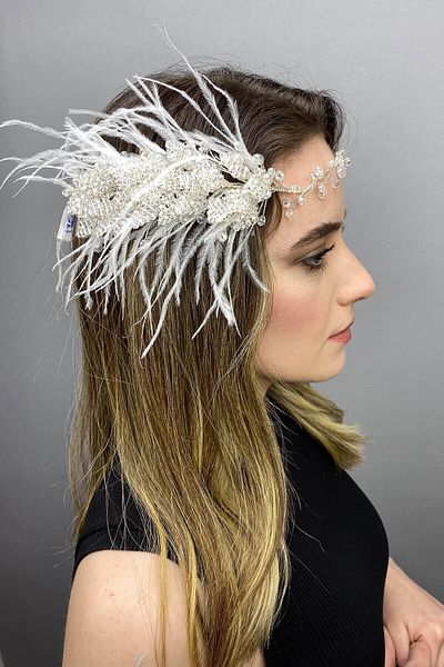 Hobigram Bridal Accessory Transparent Fliyz Feathered Crystal Bridal Hair and Turban Accessory – Bridal Accessory – Geli