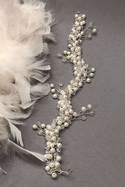 Hobigram Bridal Accessory Cream Pearl Stone Crystal Hair and Turban Accessory – Bridal Accessory, Stylish Design –
