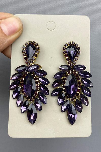 Hobigram Bridal Accessory Purple Gold Bridal Henna Tiara and Earrings – Bridal Accessory, Stylish Design, Women's Accessory – g