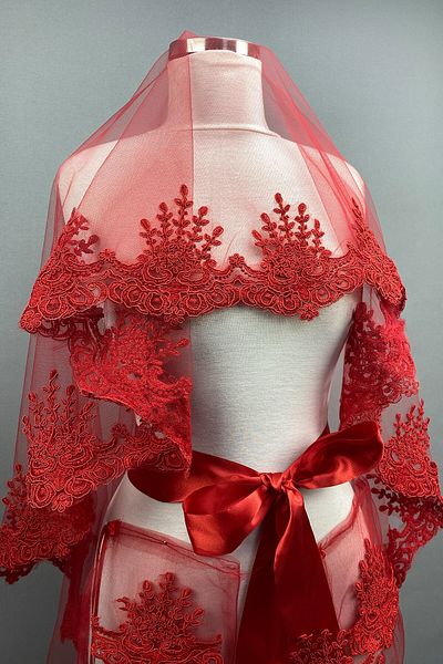 Hobigram Bridal Accessory Red Hera Bridal Henna Veil Face Cover – Bridal Accessory, Stylish Design – Bridal Ak