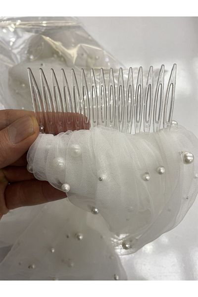 Hobigram Bridal Accessory Pearl Embroidered Bridal Veil with Buckle – Bridal Accessory, Stylish Design, Women's Accessory –
