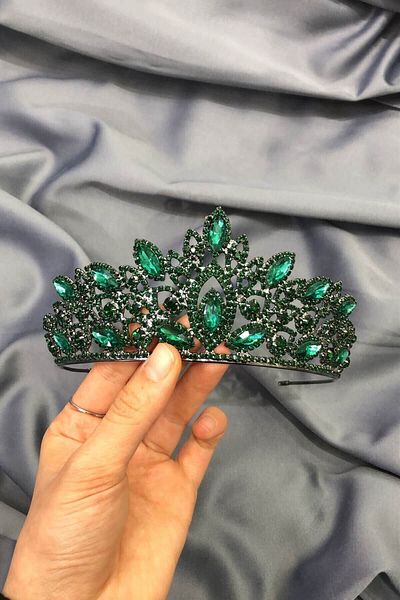 Hobigram Bridal Accessory Green Bridal Crown with Crystal Stones – Bridal Accessory, Stylish Design, Women's Accessory – Ge