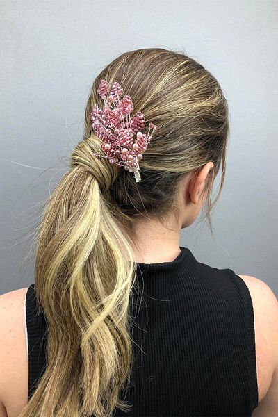 Hobigram Bridal Accessory Dusty Rose Leaf Pattern Crystal and Pearl Bridal Hair Accessory – Bridal Accessory – g