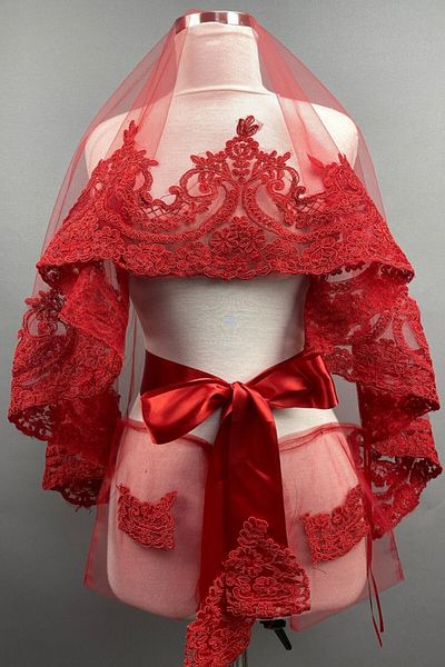 Hobigram Bridal Accessory Red Sultan Model Bridal Henna Veil Face Cover – Bridal Accessory, Stylish Design –