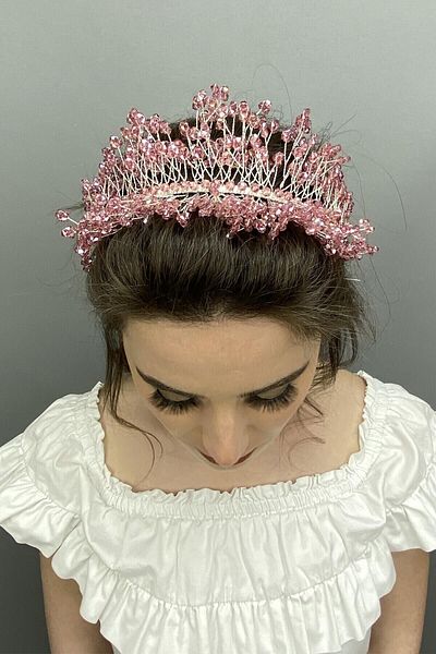 Hobigram Bridal Accessory Dusty Rose Sirius Crystal Stone Henna and Bridal Crown – Bridal Accessory, Stylish Design –