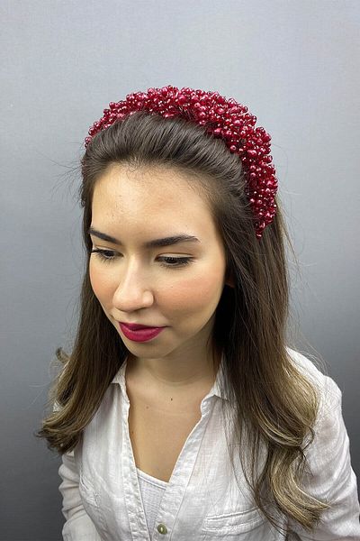 Hobigram Bridal Accessory Burgundy Pegasy Model Hair and Turban Accessory – Bridal Accessory, Stylish Design – Gelin a