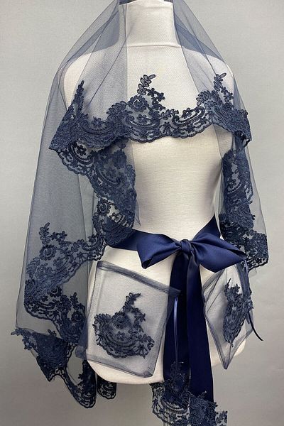 Hobigram Bridal Accessory Navy Blue Venus Lace Bridal Veil Henna Face Cover – Bridal Accessory, Stylish Design