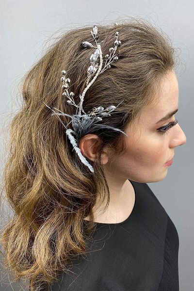 Hobigram Hair Accessory Ozly Feathered Crystal Bridal Hair and Turban Accessory – Other Hair Accessories – Other S