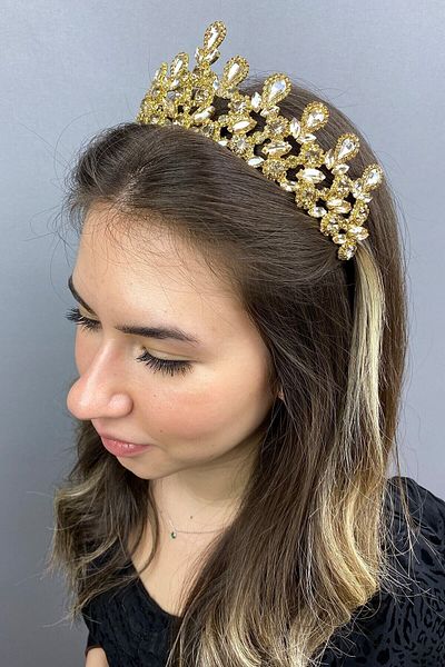 Hobigram Bridal Accessory Anthracite Gold Yellow Beety Henna Bridal Crown – Bridal Accessory, Stylish Design – Bridal