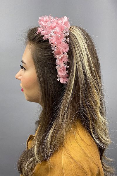 Hobigram Bridal Accessory Pink Agena Model Hair and Turban Accessory – Bridal Accessory, Stylish Design – Bridal Ak