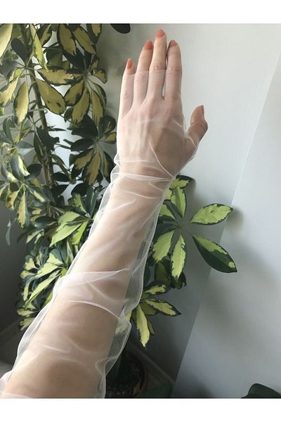 Hobigram Bridal Accessory Off White Tulle Bridal Gloves Fingerless Bridal Gloves Wedding Gloves – Gelin Akses