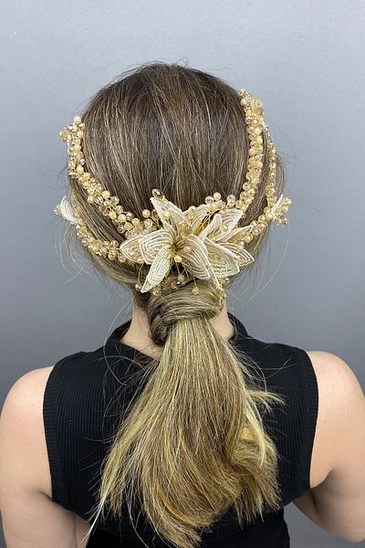 Hobigram Bridal Accessory Honey Color Flower and Crystal Helen Bridal Hair Accessory – Bridal Accessory – Bridal Ak